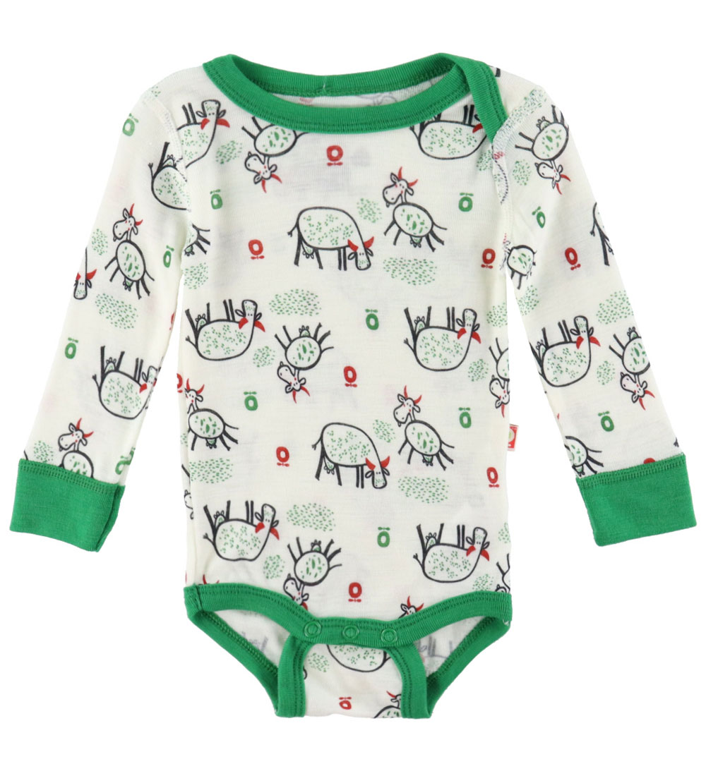 Katvig Bodysuit l/s - Wool - White w. Cows