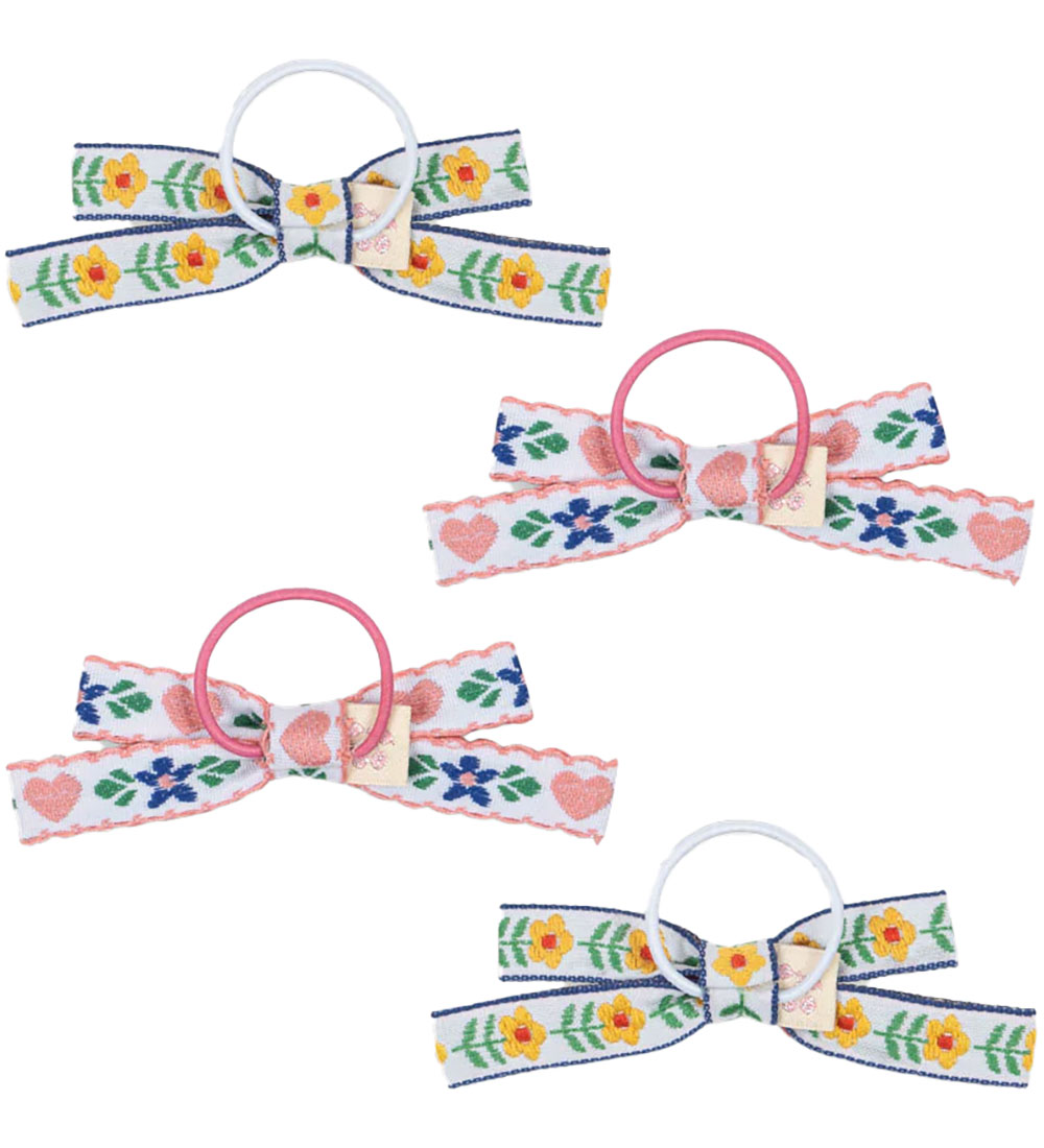 Konges Sløjd Elastic Hair Bands w. Bow - 4-Pack - Mini Bow - Whi