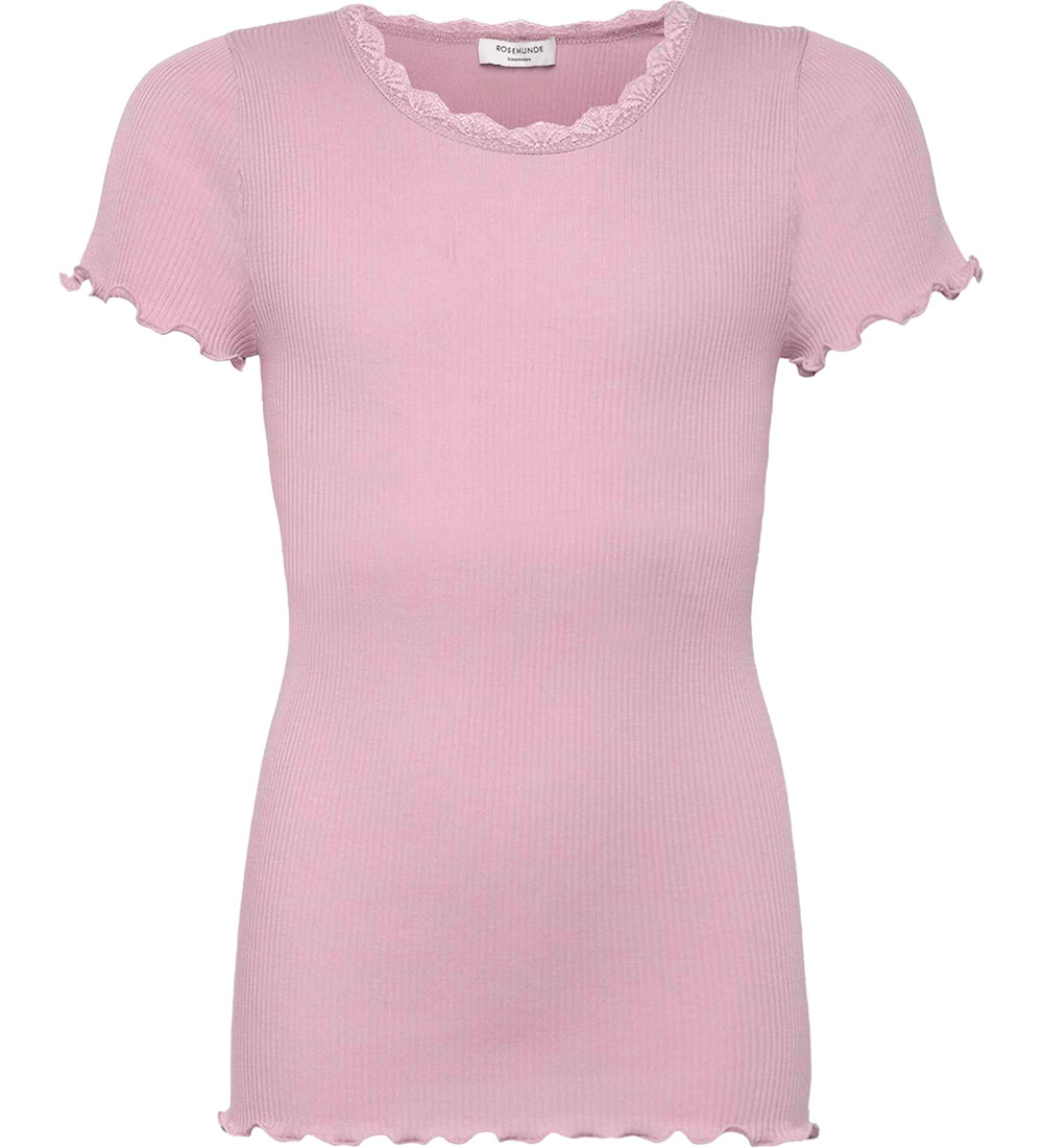 Rosemunde T-shirt - Rib - Balta - Prism Pink w. Lace