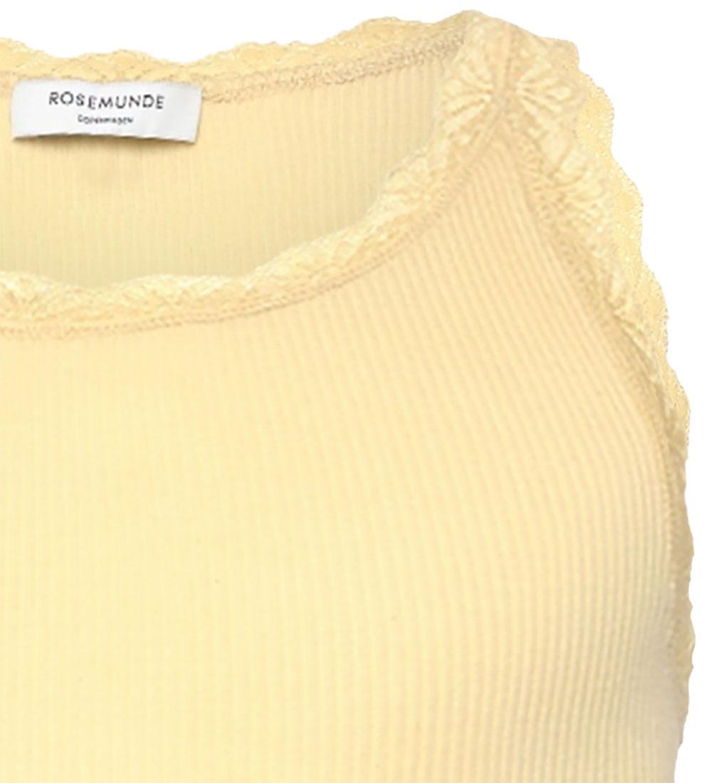 Rosemunde Top - Rib - Weiß - Pastel Yellow m. Spitze