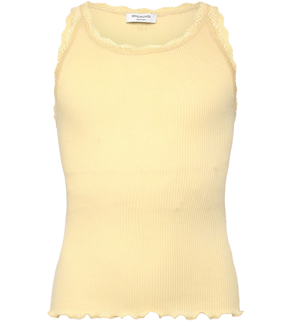 Rosemunde Top - Rib - Weiß - Pastel Yellow m. Spitze