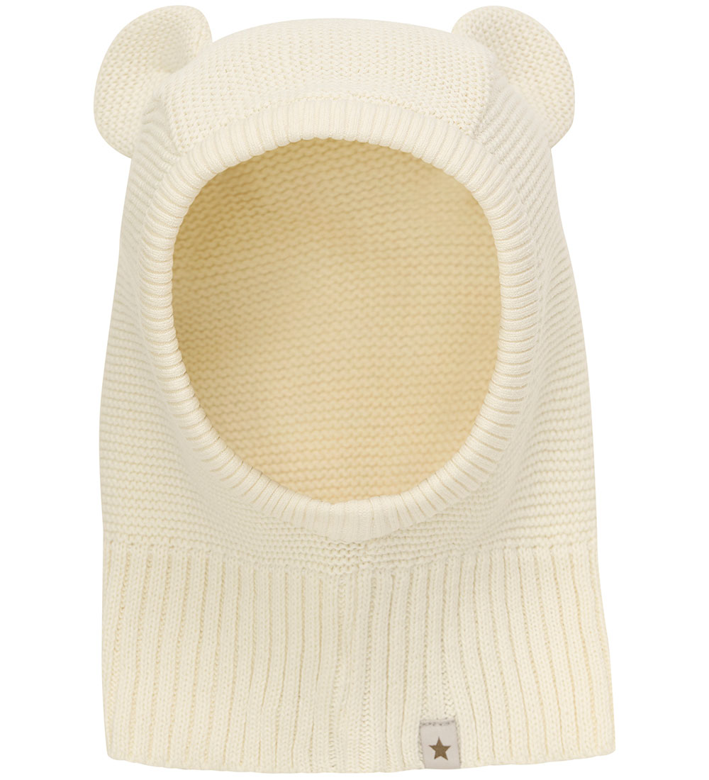 Huttelihut Balaclava w. Ears - 2-layer - Knitted - Antique White