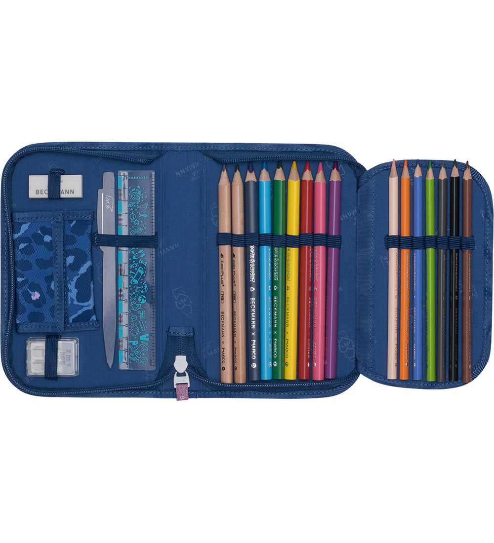Beckmann Pencil Case w. Contents - Cheetah - Dark Blue