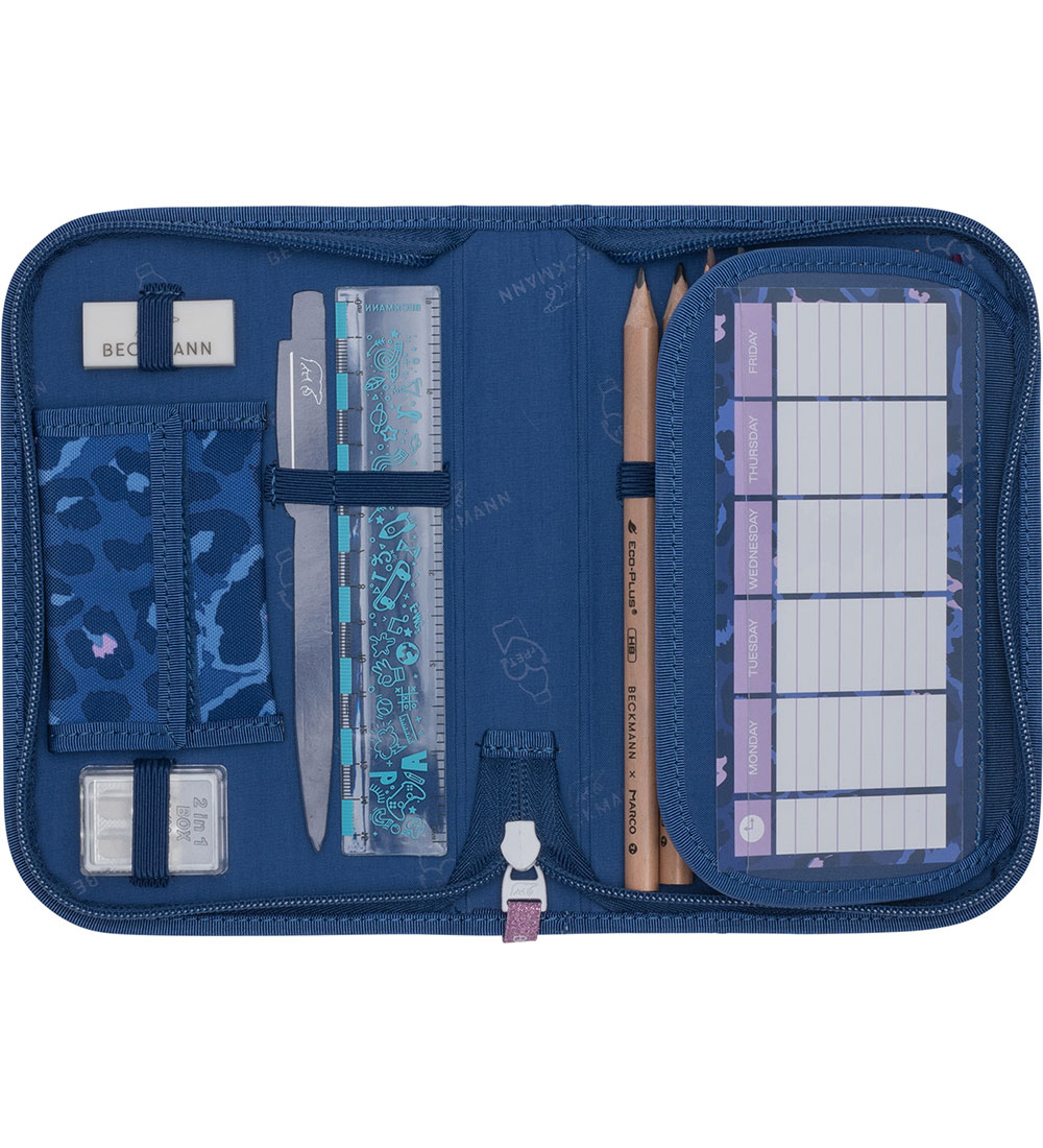 Beckmann Pencil Case w. Contents - Cheetah - Dark Blue