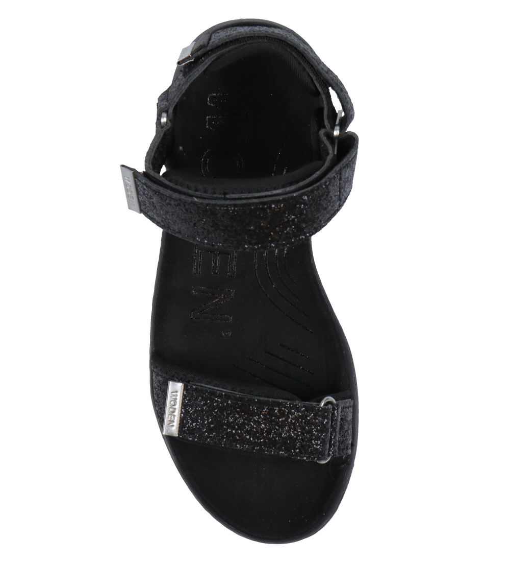 Woden Sandalar - Line Glitter - Svart
