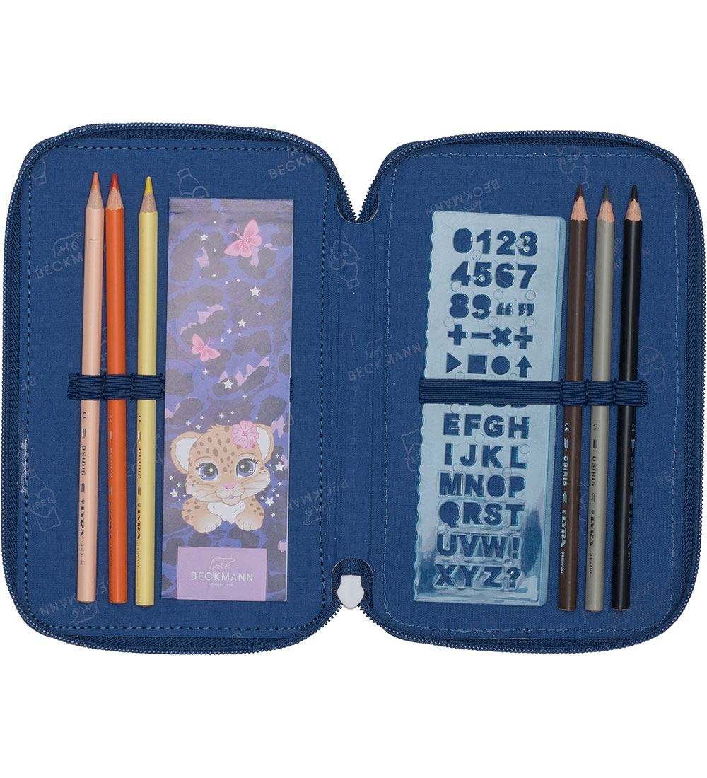 Beckmann Pencil Case w. Contents - Cheetah - Dark Blue