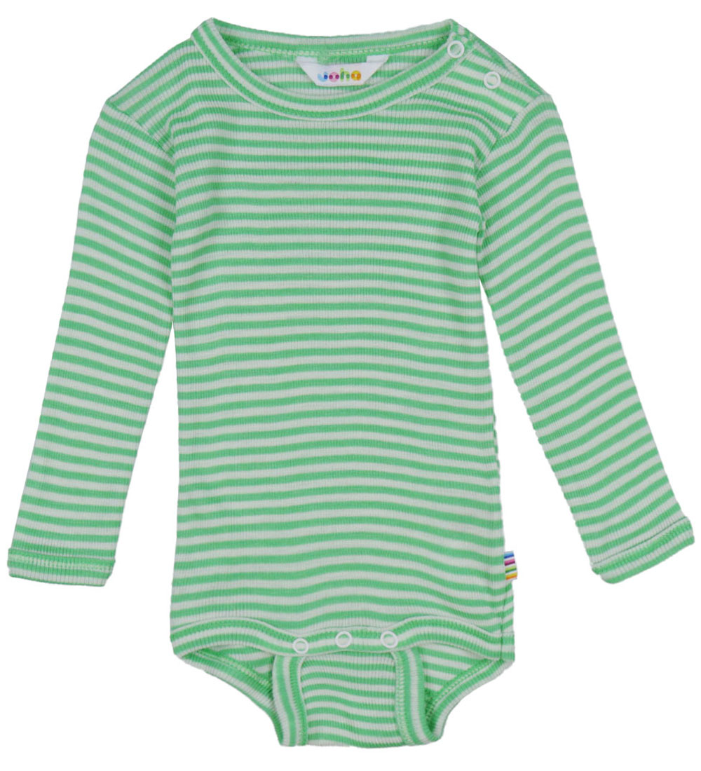 Joha Bodysuit l/s - Rib - Wool/Silk - Off White/Green