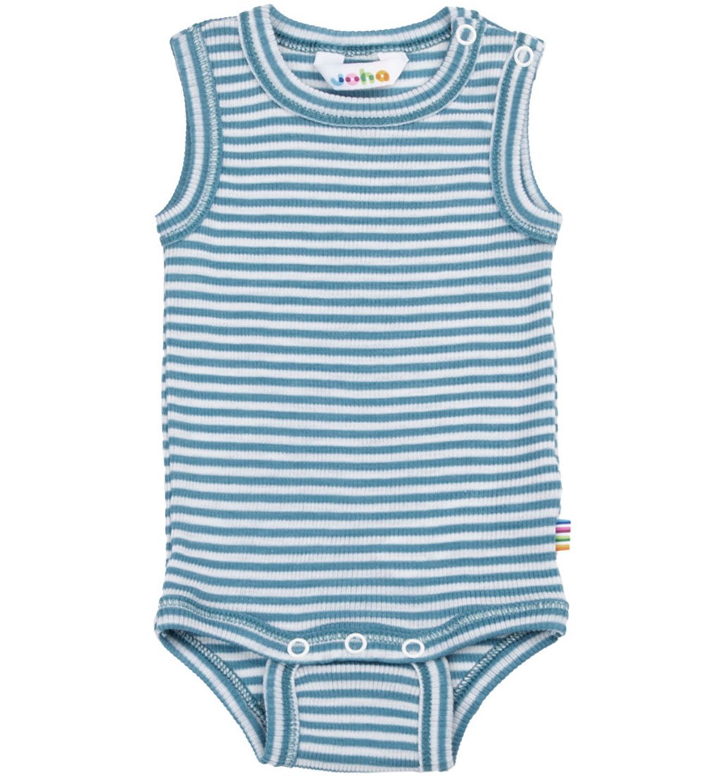 Joha Romper mouwloos - Rib - Wol/Zijde - Off White/Blauw