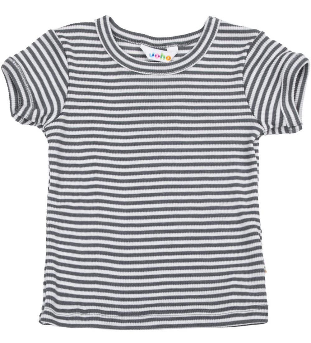 Joha Blouse s/s - Rib - Wool/Silk - Dark Grey