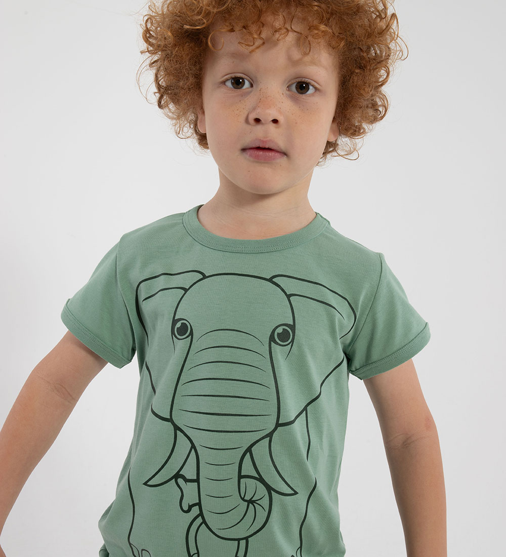 ANIMALS T-shirt - AnimalsHide - Herb Green Outline Elephant