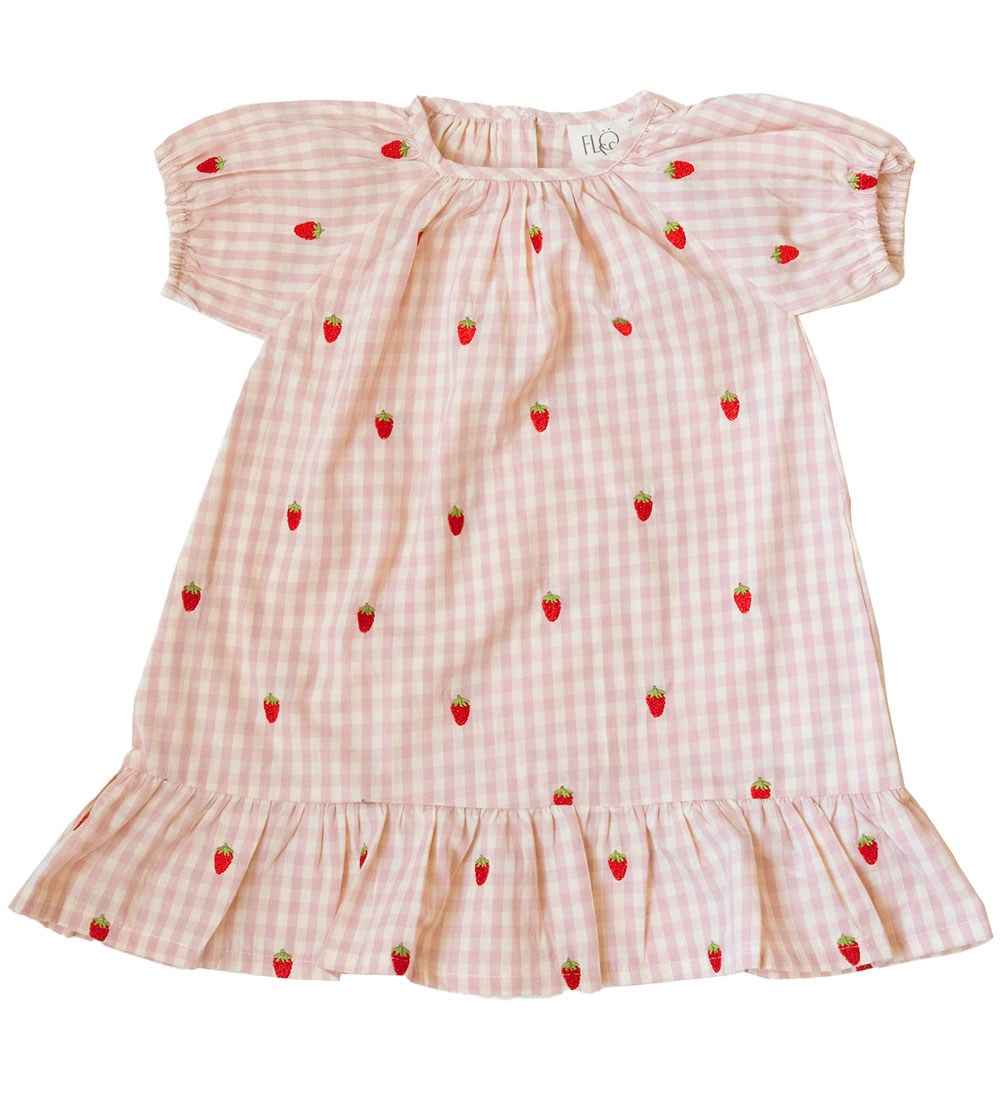 Flöss Kjóll - Dolly - Bleikt Berry Gingham