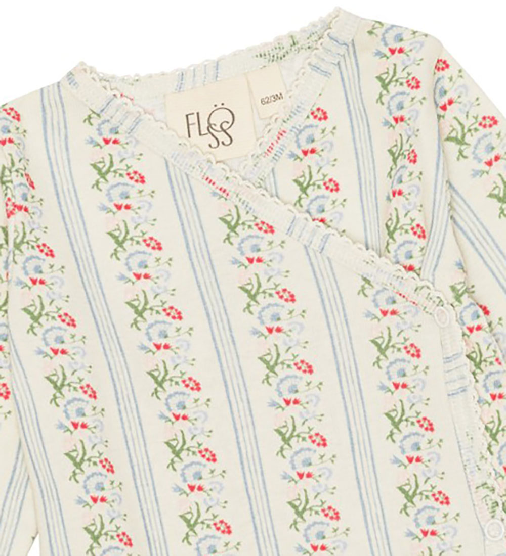 Flöss Wikkelromper l/s - Abigail - Soft White/Helder Blue