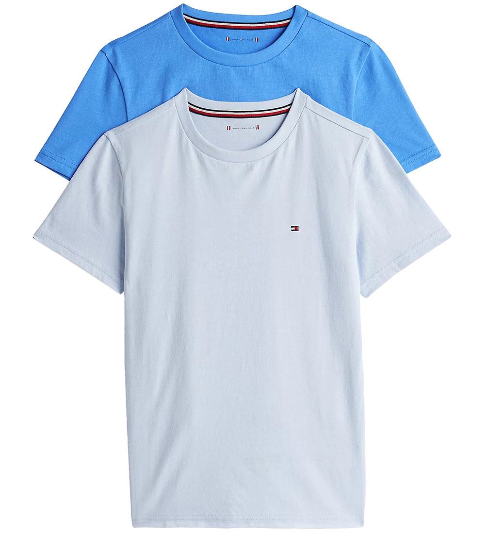 Tommy Hilfiger Stuttermabolur - 2 Pakki - Breezy Blue/Blue Stafa