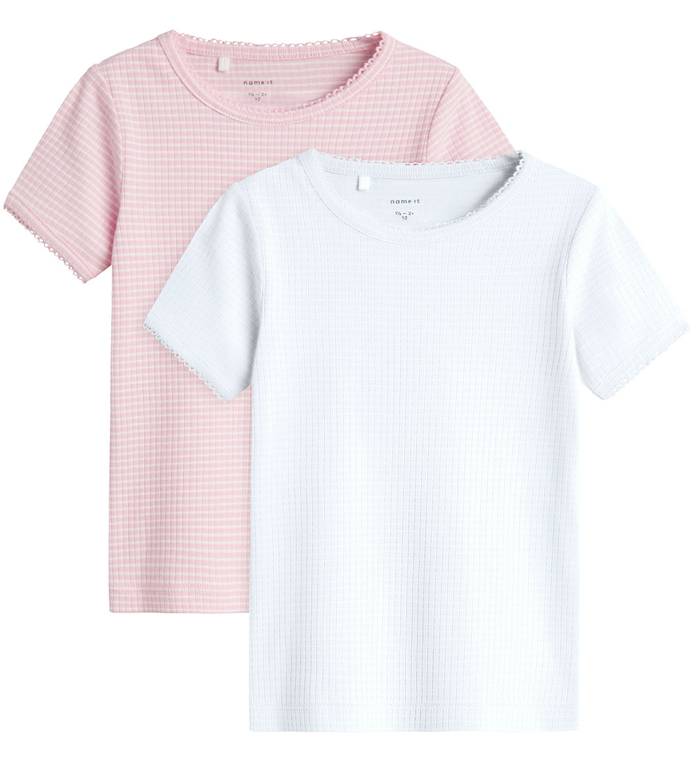 Name It T-shirt - 2-Pack - NmfFikatie - Rib - Lucent White/W Swe