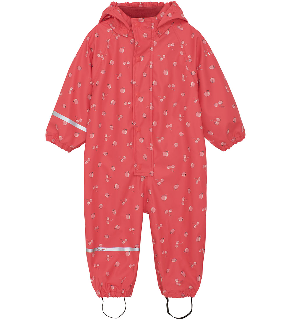 CeLaVi Rainsuit - PU - Cayenne w. Fruits