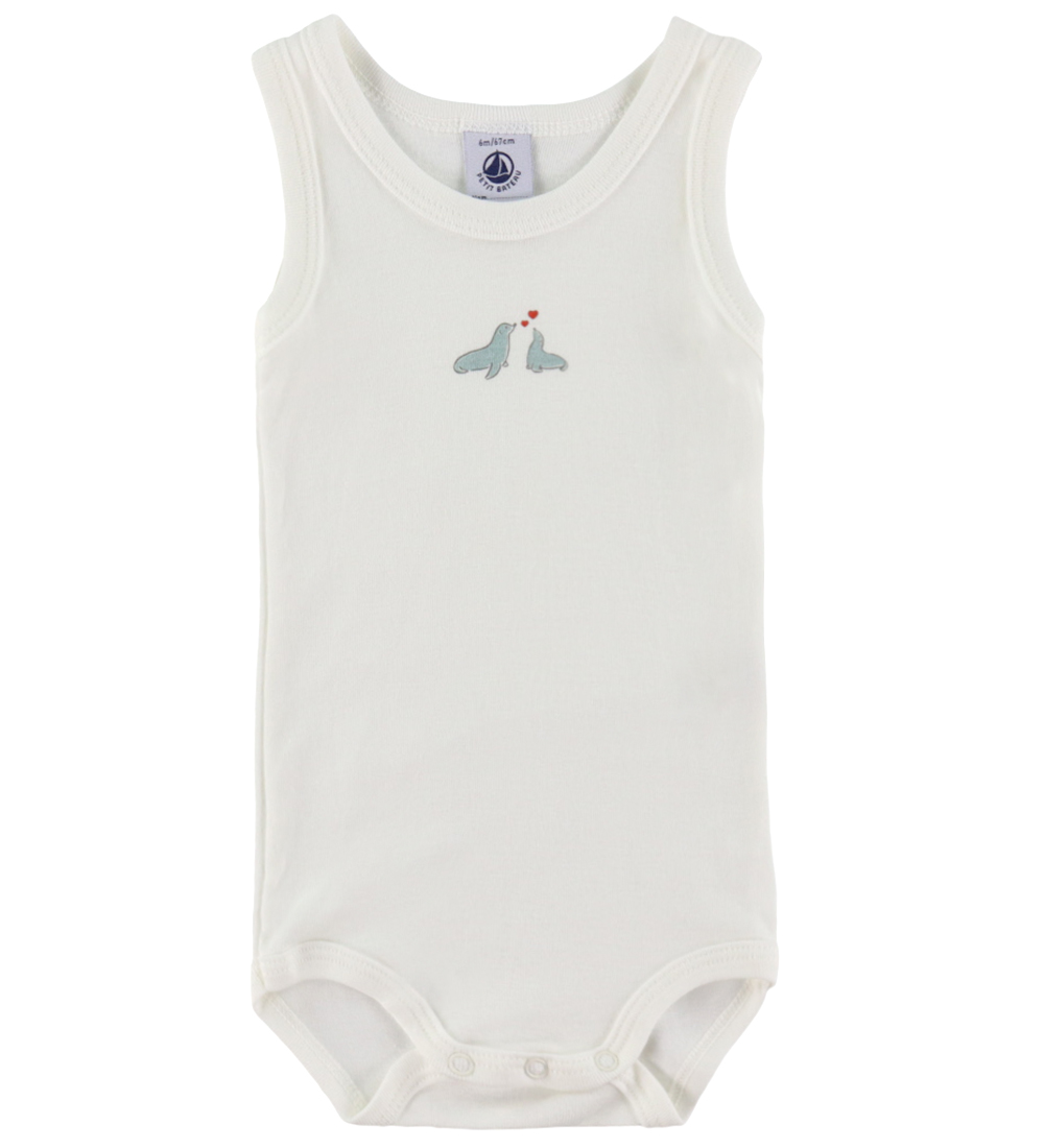 Petit Bateau Rompers mouwloos - 3-pack - Wit/Blauw
