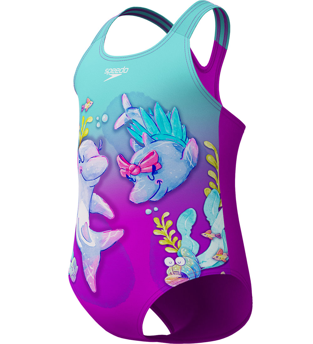 Speedo Swimsuit - Learn To Swim - Turquoise/Purple w. Dolphins