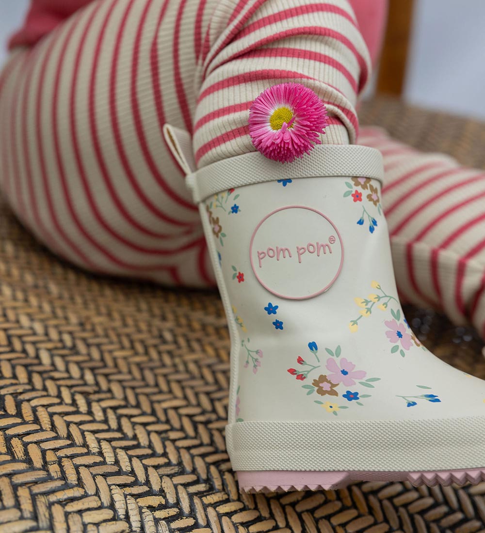 Pom Pom Rubber Boots - Flower AOP