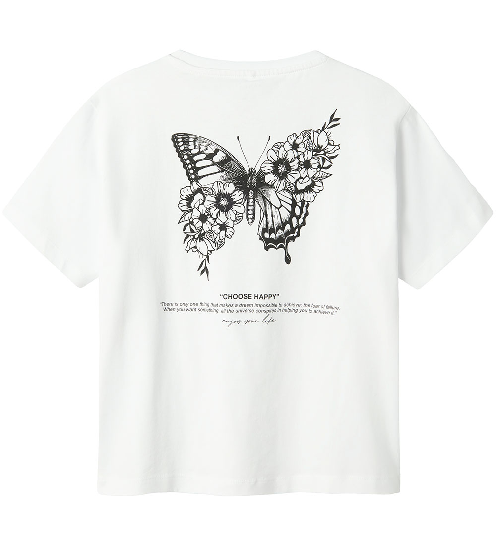 Name It T-shirt - NkfDane - Bright White w. Butterfly