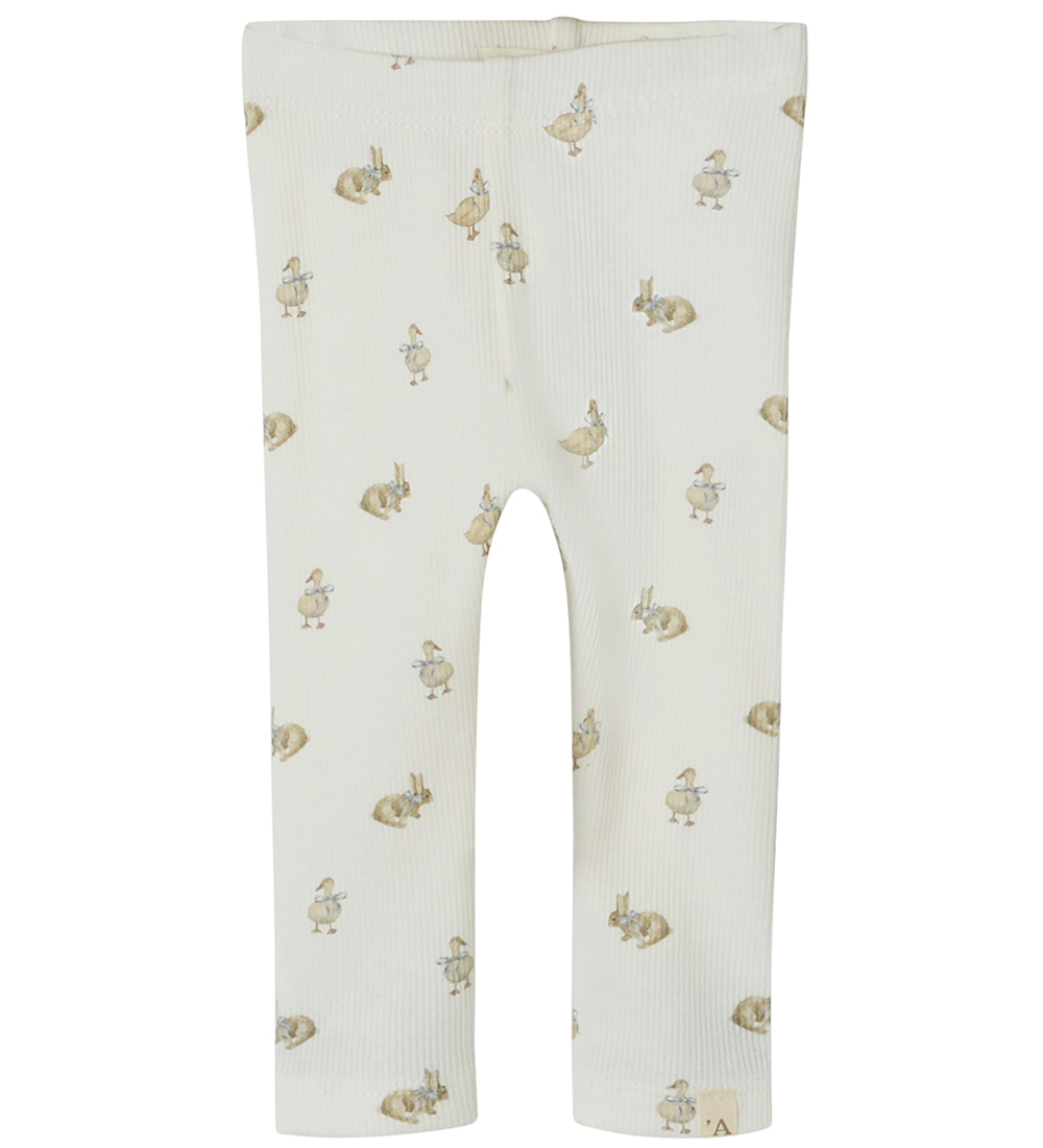 Lil' Atelier Leggings - Rib - NbnLavo - AOP - Coconut Milch