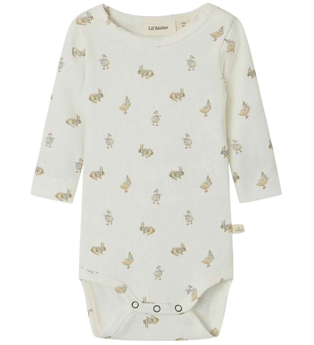 Lil' Atelier Bodysuit l/s - Rib - NbnLavo - AOP - Coconut Milk