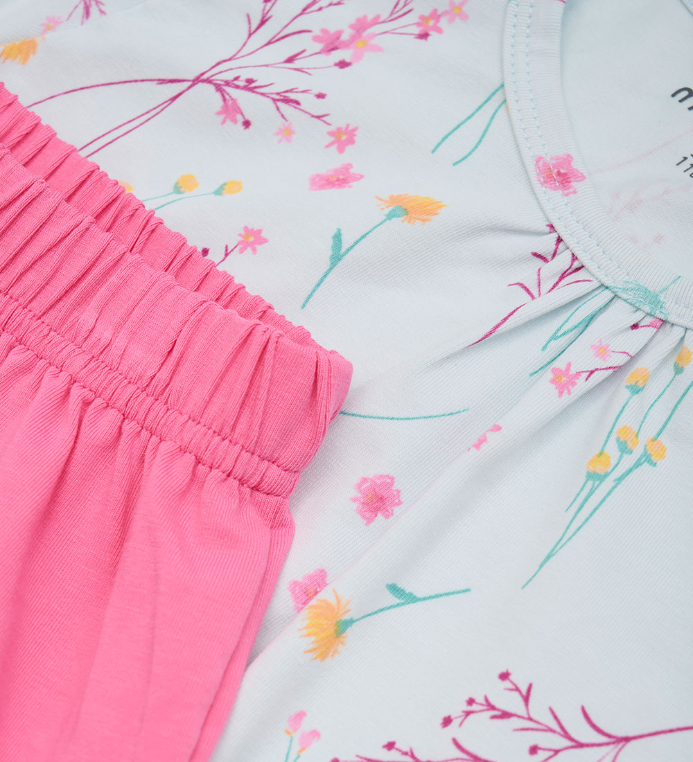 Minymo Shorts Set - T-shirt/Shorts - Wan Blue w. Flowers