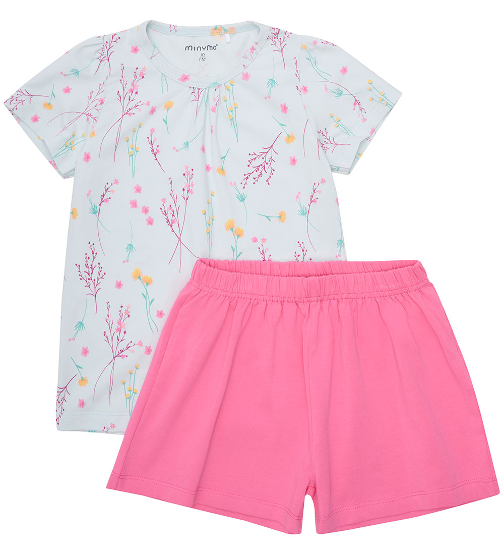 Minymo Shorts Set - T-shirt/Shorts - Wan Blue w. Flowers
