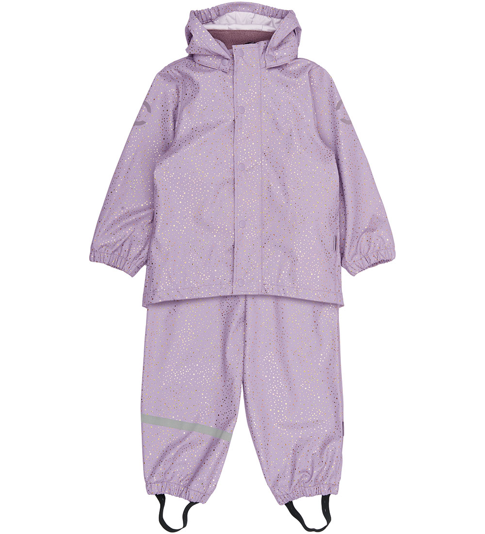 Mikk-Line Regntøy m. Seler - PU - Lavender Aura m. Gull Prikker