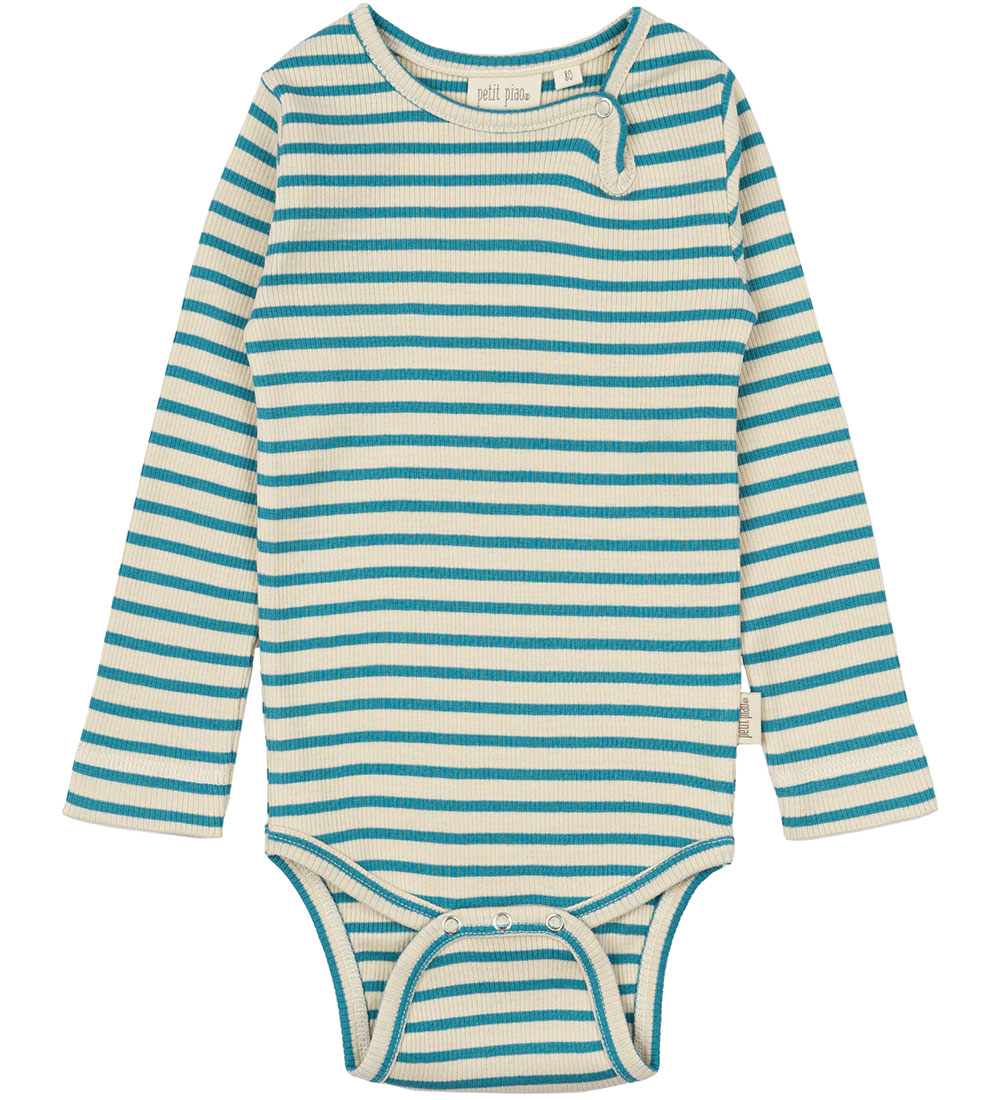 Petit Piao Bodysuit l/s - Rib - Modal - Turquise/Dark Off White