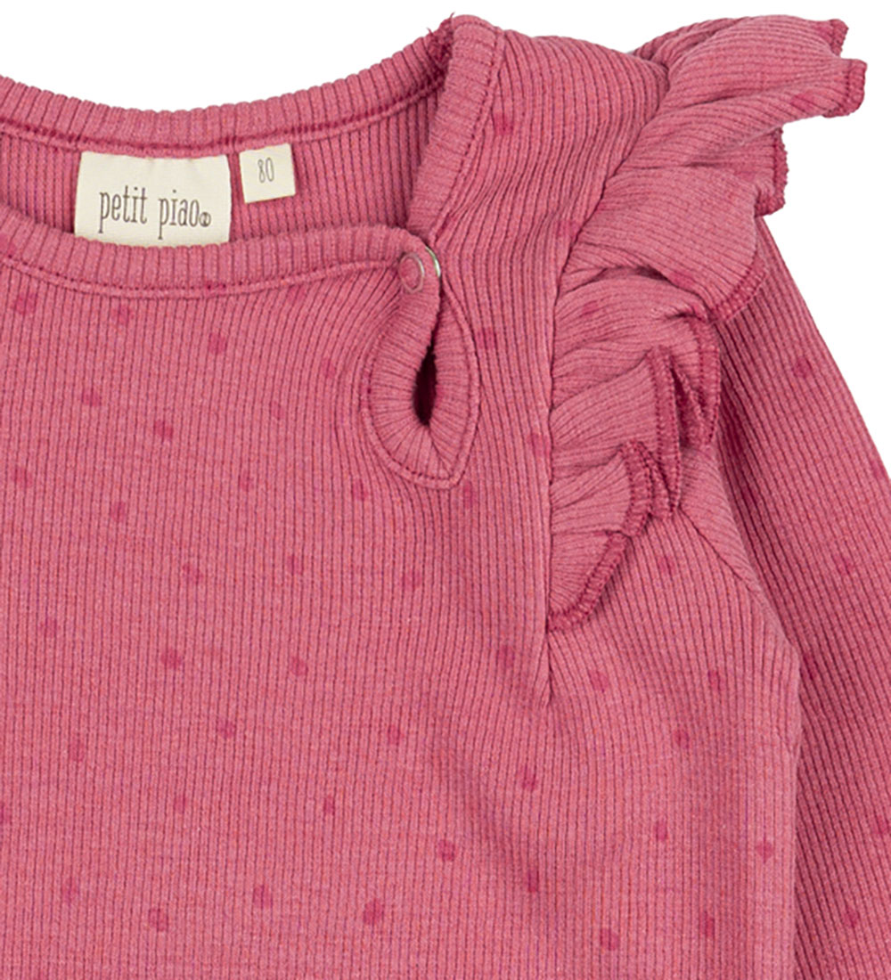 Petit Piao Samfella l/e - Rib - Modal - Frill - Light Berry