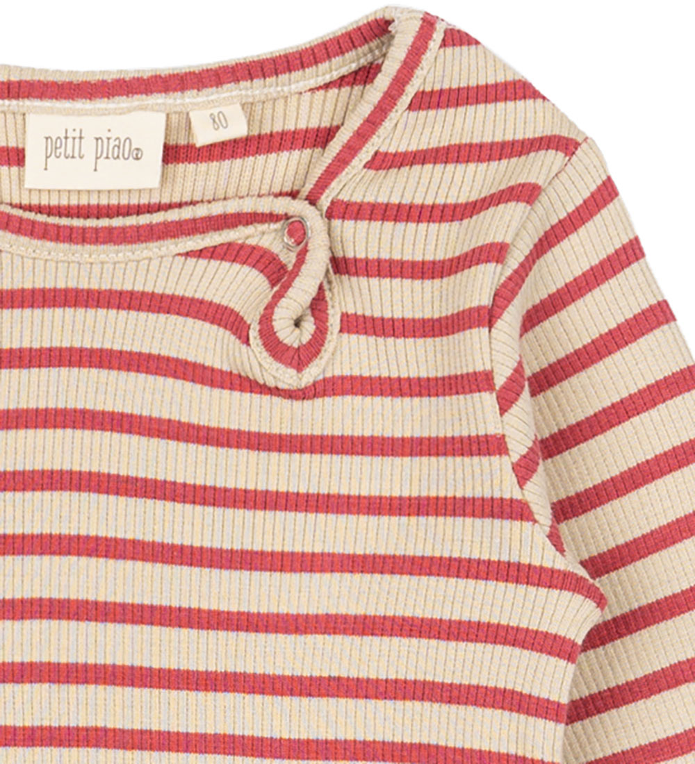 Petit Piao Romper l/s - Rib - Modaal - Light Berry/Dark Off Whit