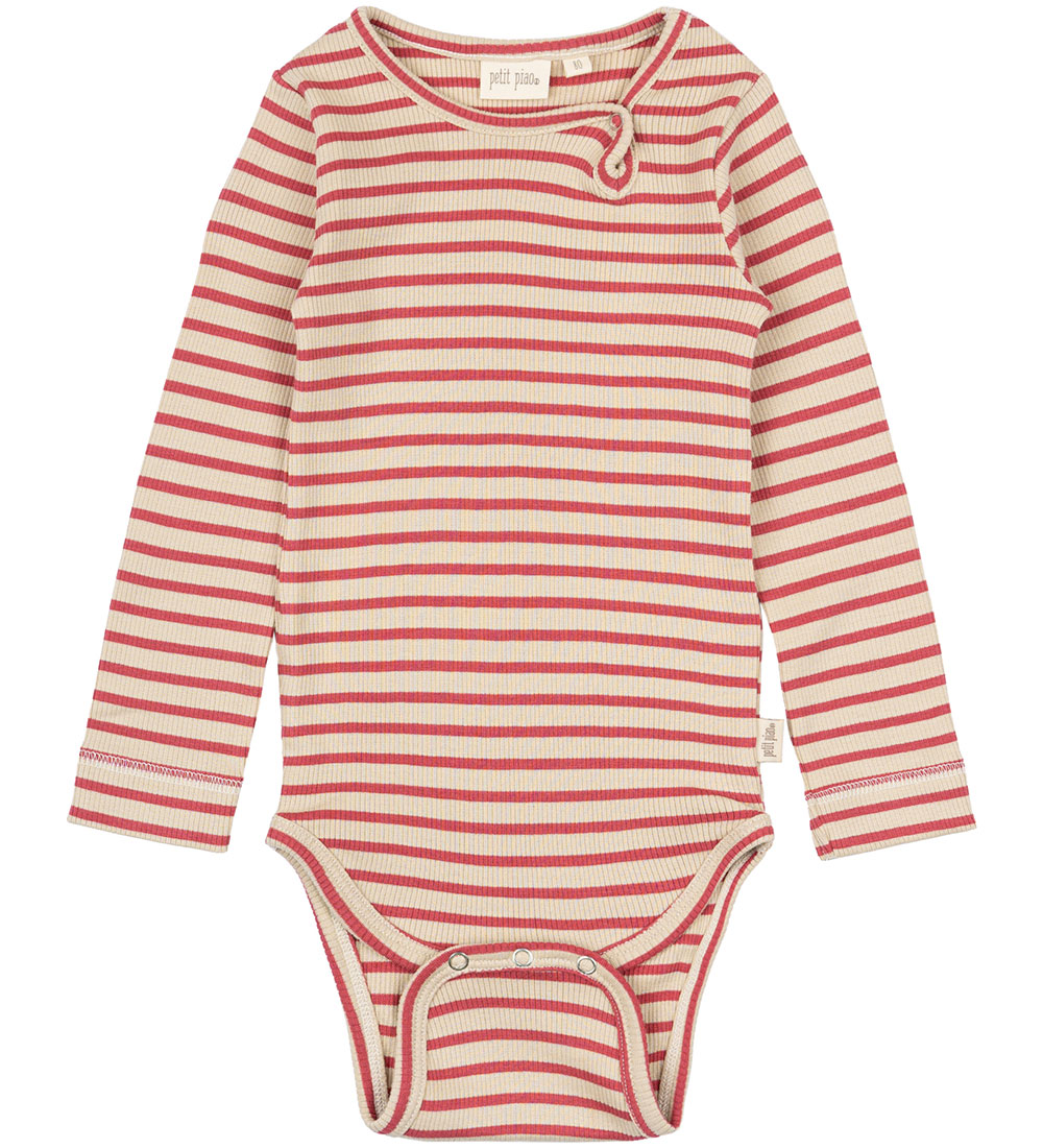 Petit Piao Romper l/s - Rib - Modaal - Light Berry/Dark Off Whit
