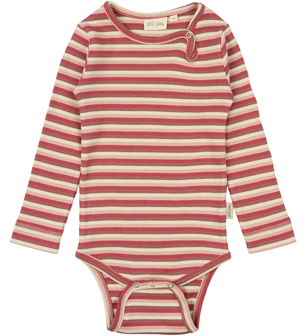Petit Piao Bodysuit l/s - Rib - Modal - Light Berry/Multi Stripe