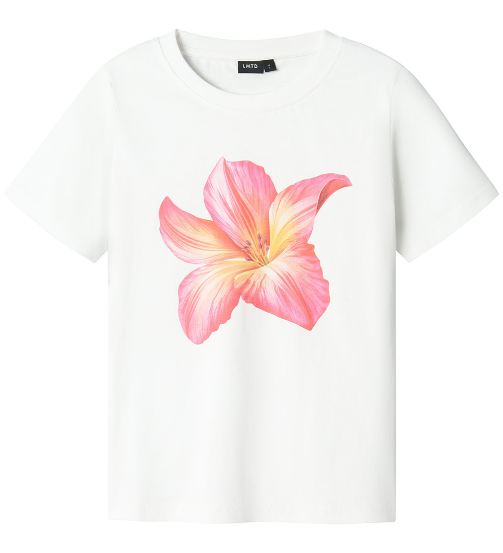 LMTD Stuttermabolur - NlfTropic - Bright White/Bleikt Flower
