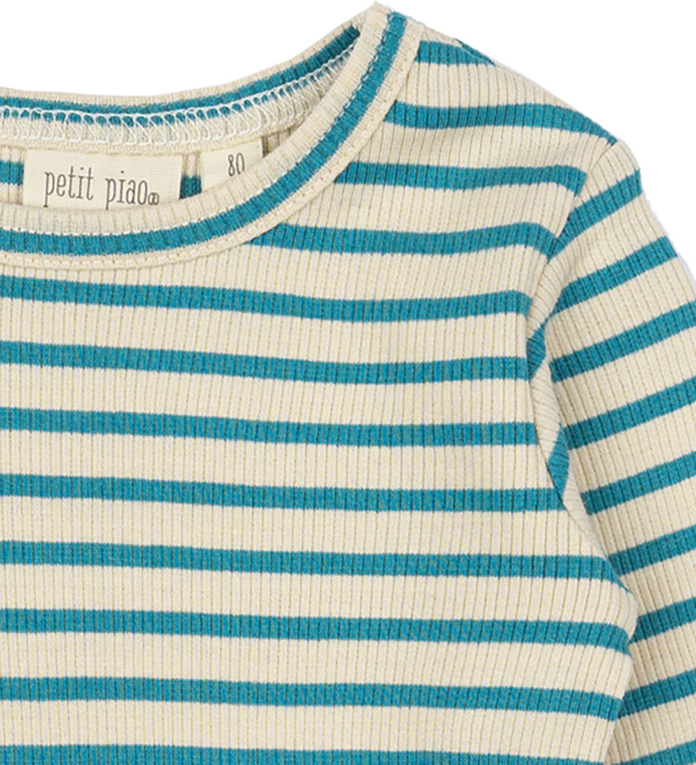 Petit Piao Blouse - Rib - Modal - Turquise/Dark Off White