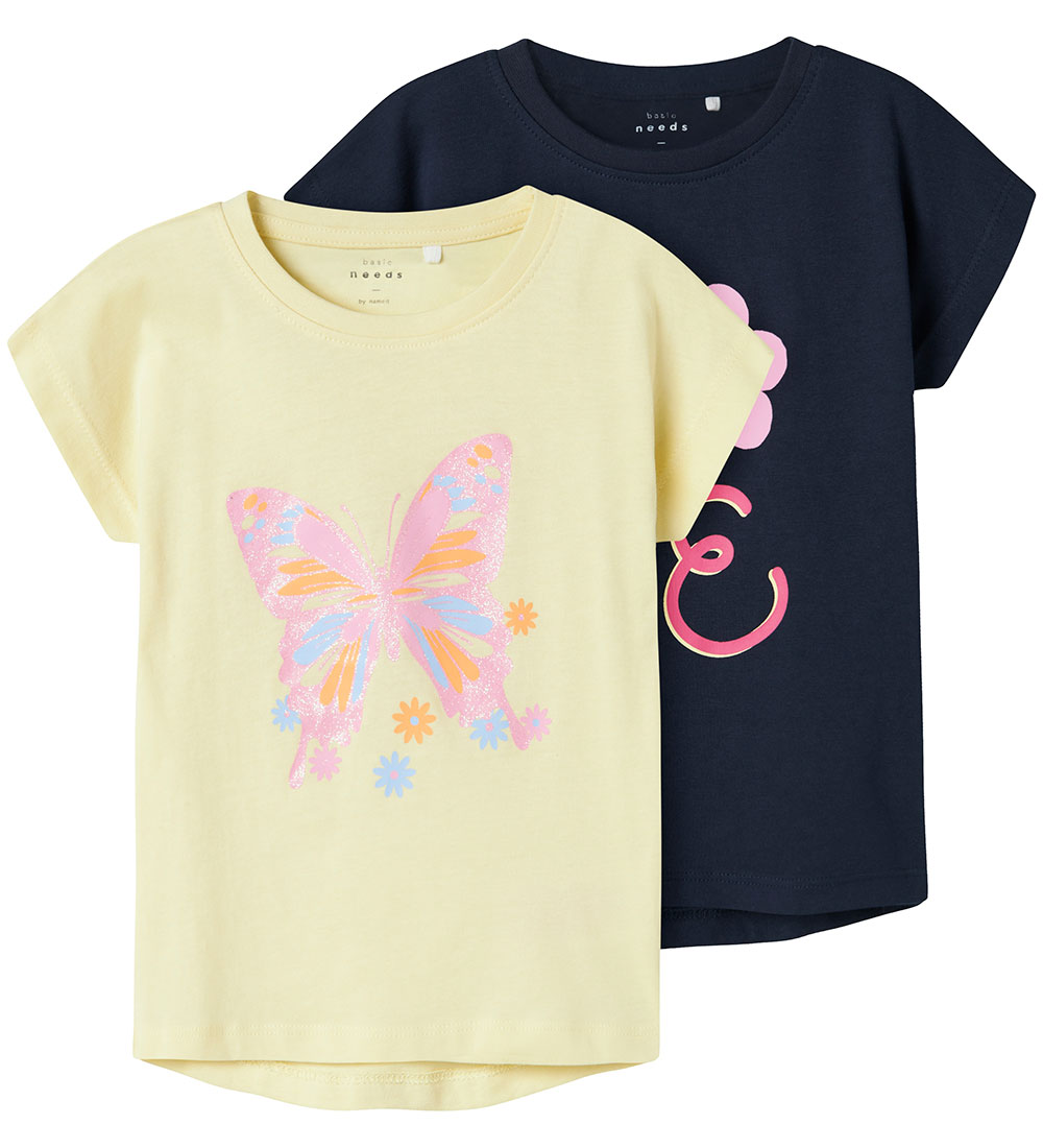 Name It T-shirt - NmfViolet - 2-Pack - Navy Blazer/Pastel Yellow