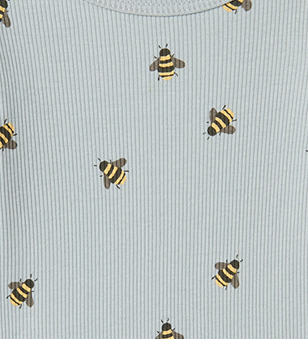 Name It Bodysuit l/s - Rib - NbmFunkab - Pearl Blue w. Bees