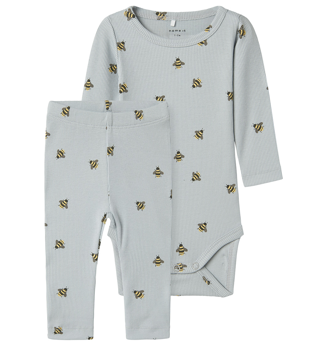 Name It Set - Bodysuit l/s/Leggings - Rib - NbmFunkab - Pearl Bl