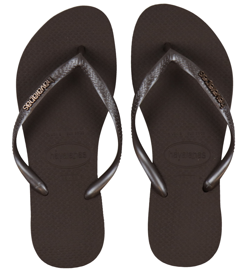 Havaianas Flip Flops - Slim Logo Metallic - Dark Brown