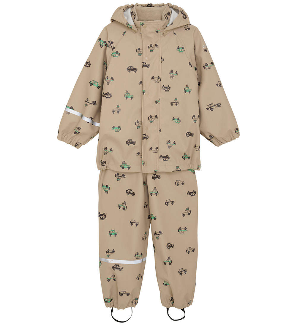 CeLaVi Rainwear w. Suspenders - PU - White Pepper w. Print