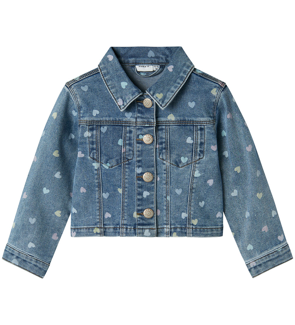 Name It Denimjakke - NmfFalula - Medium+ Blue Denim m. Hjerter
