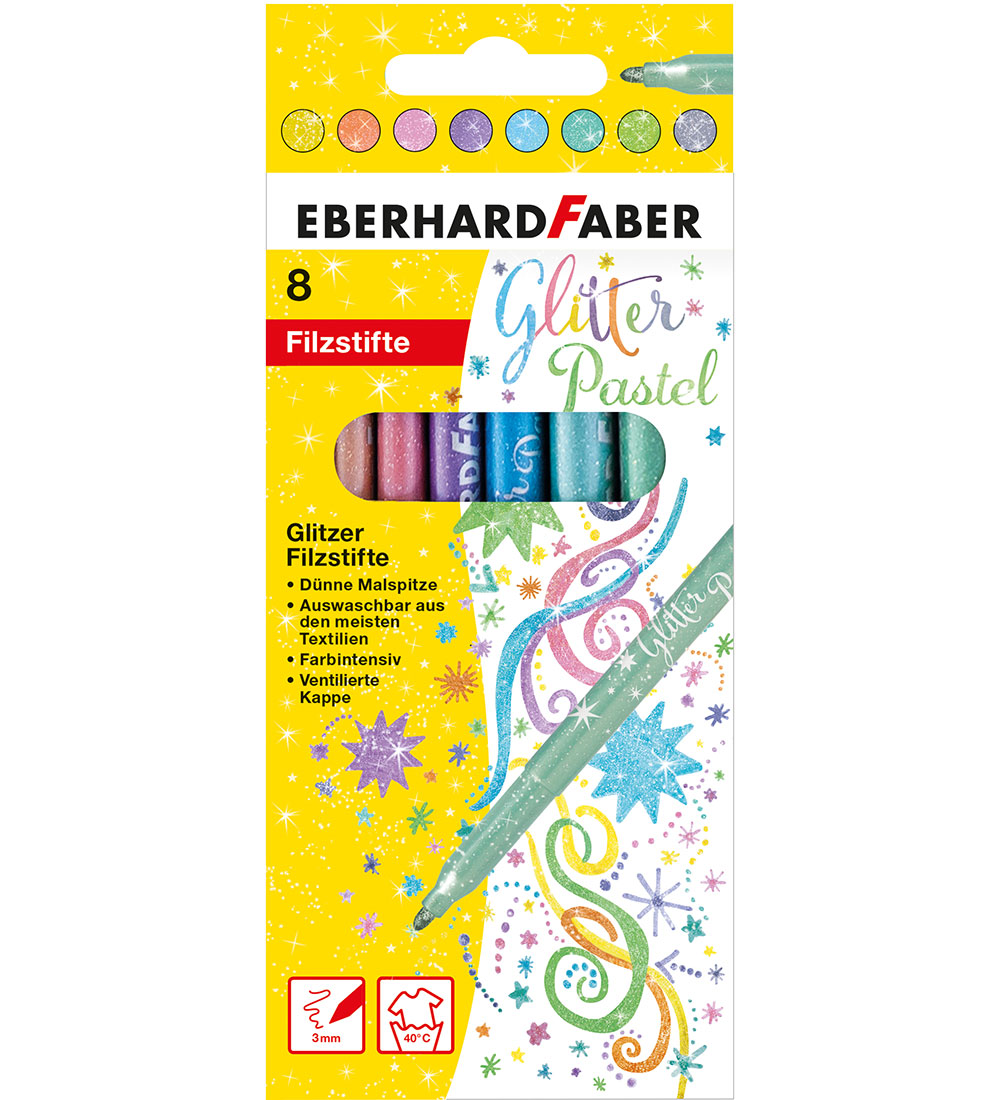 Eberhard Faber Tússlitir - 8 Stk. - Glitter Pastel