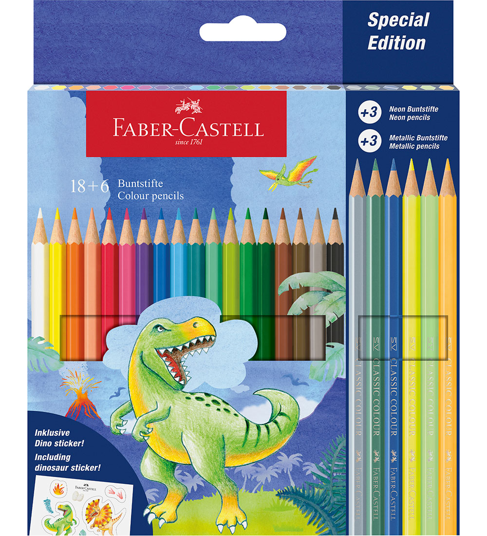 Faber-Castell Colouring Pencils - 18+6 pcs - Dinosaur Metallic/N