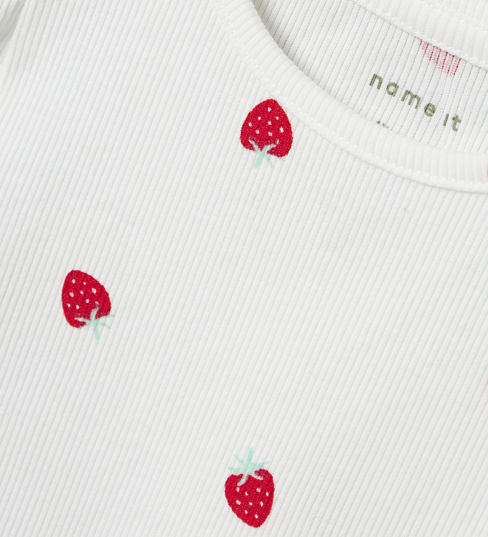 Name It T-Shirt - Rib - NmfJillie - Bright White m. Erdbeere
