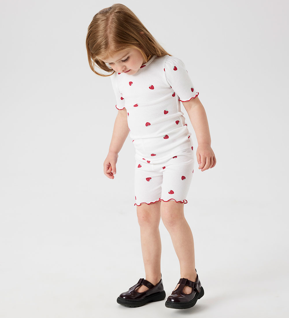 Name It T-Shirt - Rib - NmfJillie - Bright White m. Erdbeere