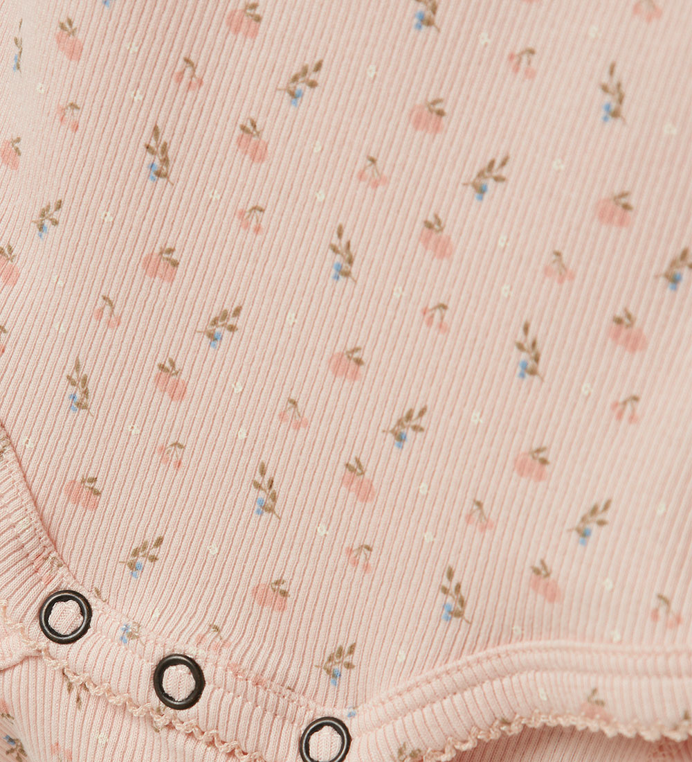 Lil' Atelier Bodysuit l/s - Rib - NbfGago - Peach Blush w. Flowe