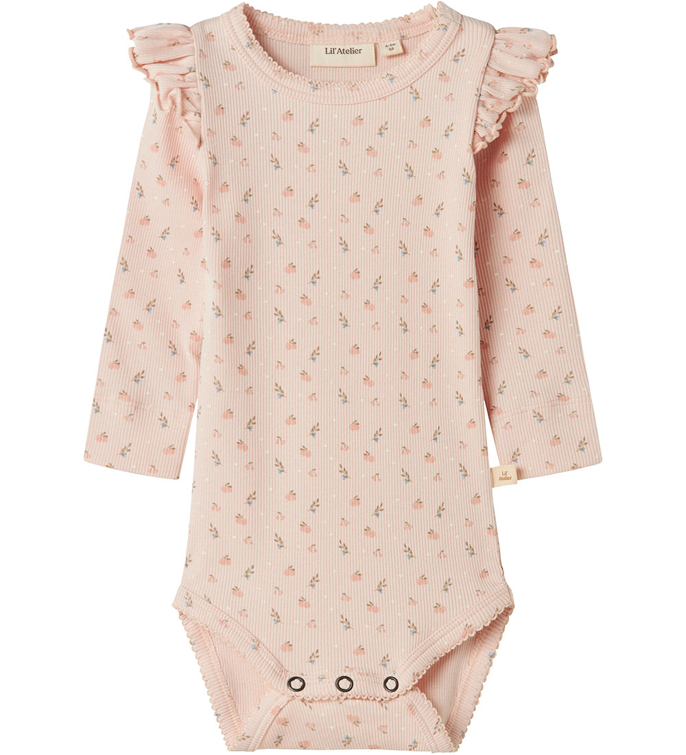 Lil' Atelier Bodysuit l/s - Rib - NbfGago - Peach Blush w. Flowe