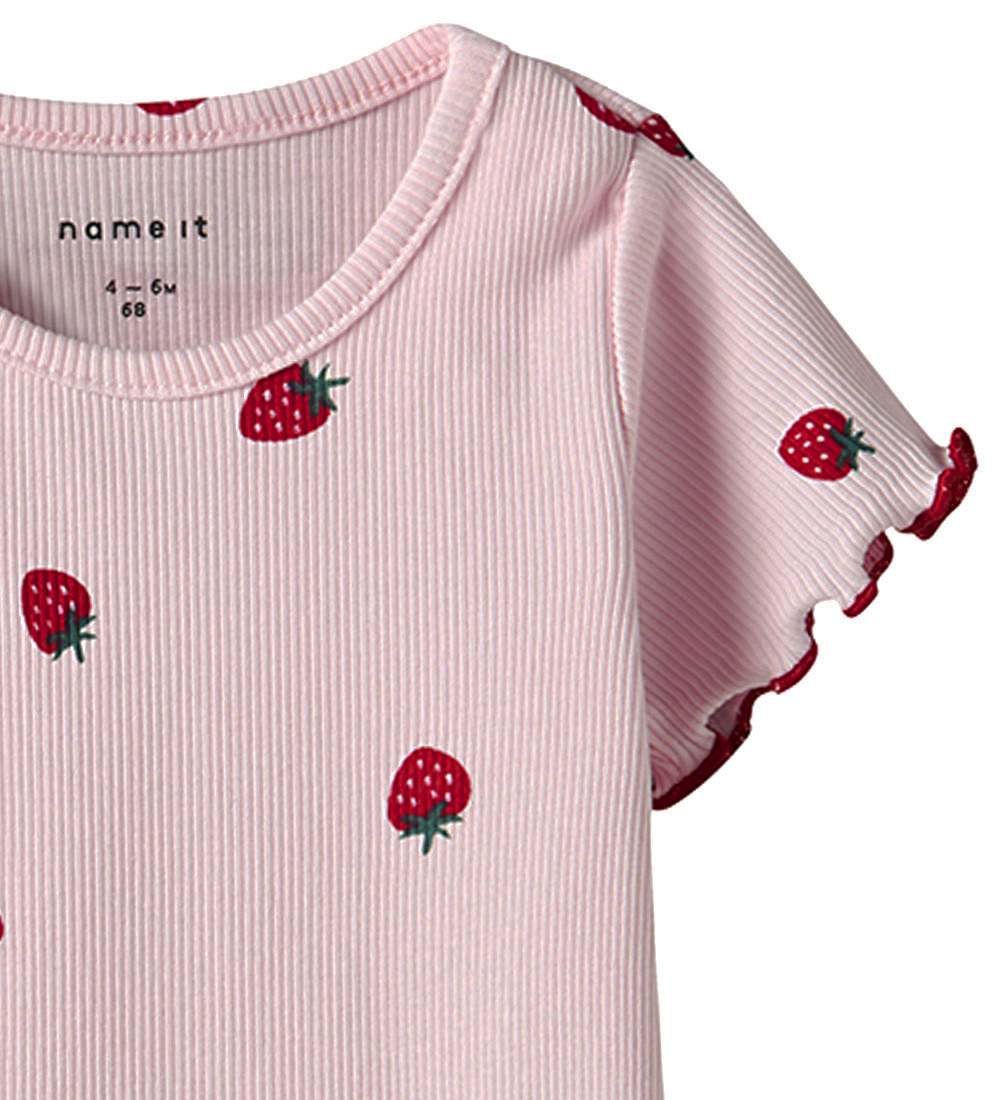 Name It Romper s/s - Rib - NbfJillie - Ballerina m. Aarbeien