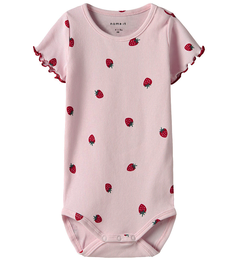 Name It Romper s/s - Rib - NbfJillie - Ballerina m. Aarbeien