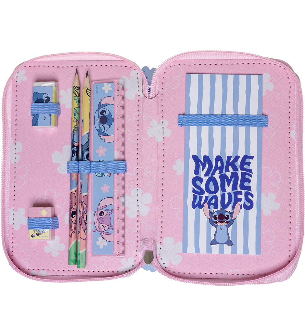 Disney Stitch Pencil Case w. Contents - Light Blue